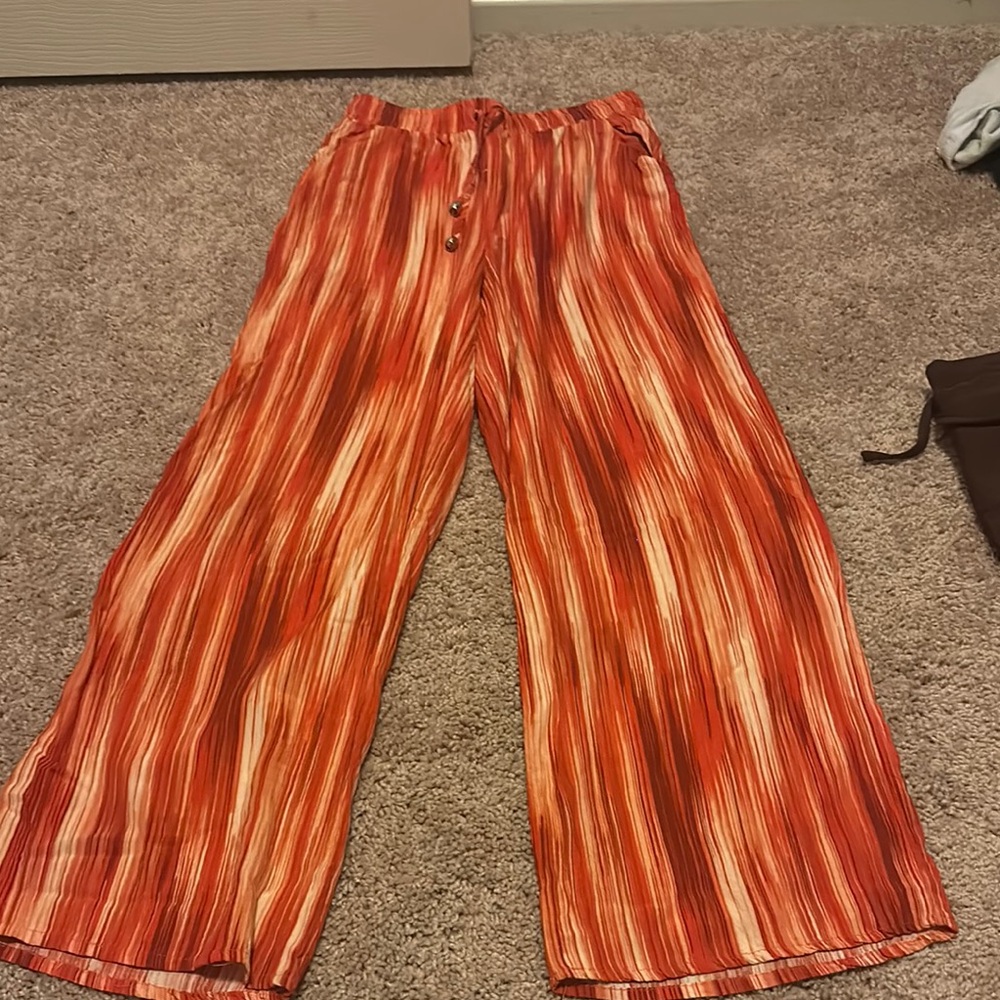 Striped Wide-Leg Pants in Red and Orange